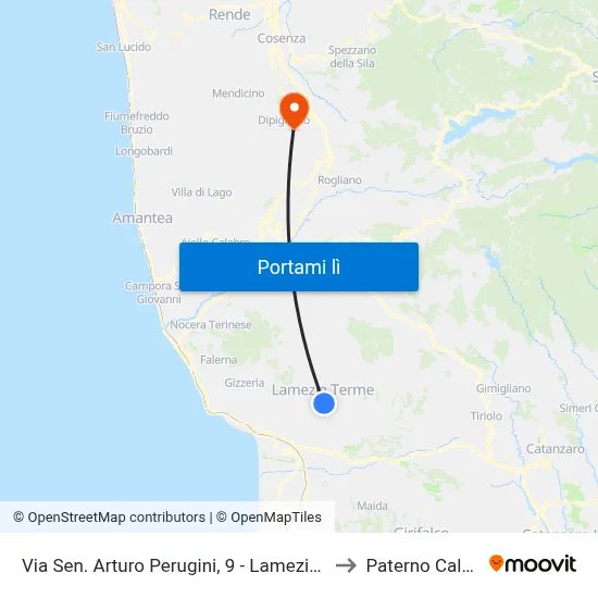 Via Sen. Arturo Perugini, 9 - Lamezia Terme to Paterno Calabro map