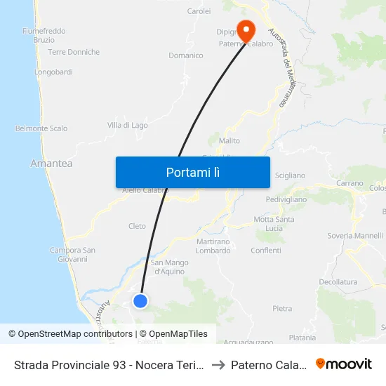 Strada Provinciale 93 - Nocera Terinese to Paterno Calabro map