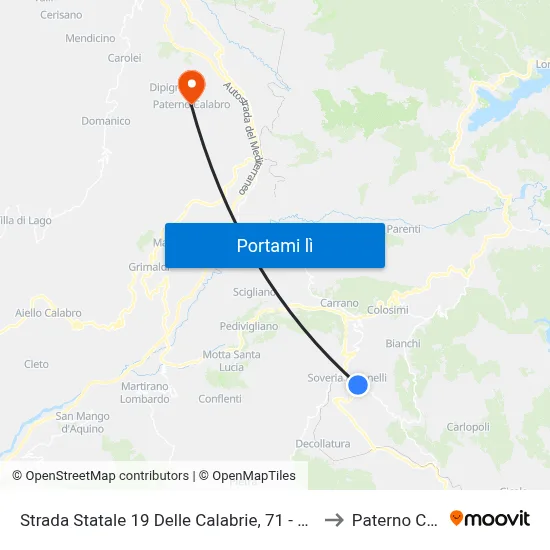 Strada Statale 19 Delle Calabrie, 71 - Soveria Mannelli to Paterno Calabro map