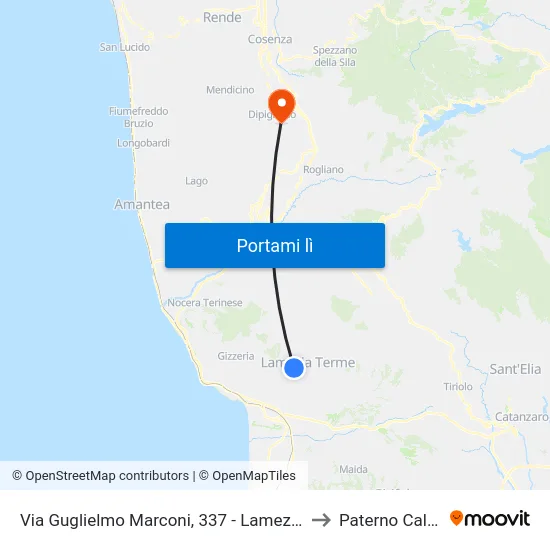 Via Guglielmo Marconi, 337 - Lamezia Terme to Paterno Calabro map
