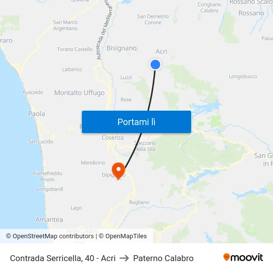 Contrada Serricella, 40 - Acri to Paterno Calabro map