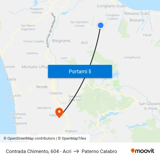 Contrada Chimento, 604 - Acri to Paterno Calabro map