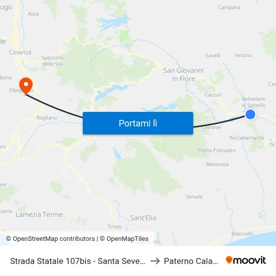 Strada Statale 107bis - Santa Severina to Paterno Calabro map