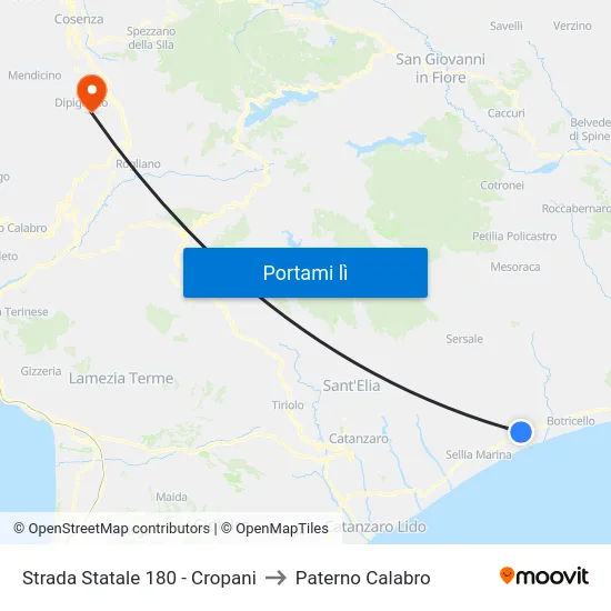 Strada Statale 180 - Cropani to Paterno Calabro map
