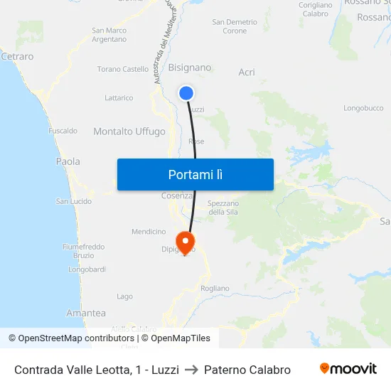 Contrada Valle Leotta, 1 - Luzzi to Paterno Calabro map