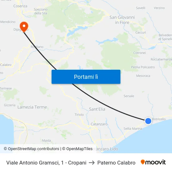 Viale Antonio Gramsci, 1 - Cropani to Paterno Calabro map