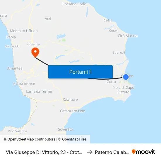 Via Giuseppe Di Vittorio, 23 - Crotone to Paterno Calabro map