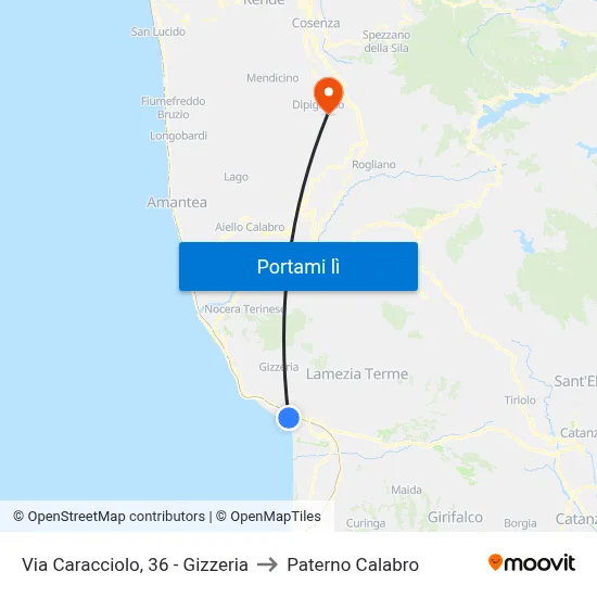 Via Caracciolo, 36 - Gizzeria to Paterno Calabro map