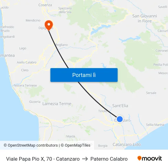 Viale Papa Pio X, 70 - Catanzaro to Paterno Calabro map