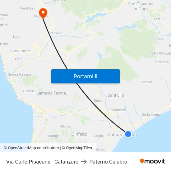 Via Carlo Pisacane - Catanzaro to Paterno Calabro map