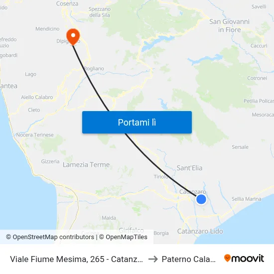 Viale Fiume Mesima, 265 - Catanzaro to Paterno Calabro map