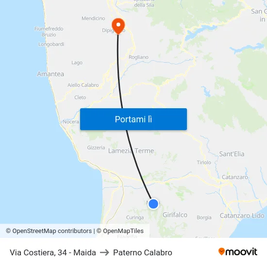 Via Costiera, 34 - Maida to Paterno Calabro map