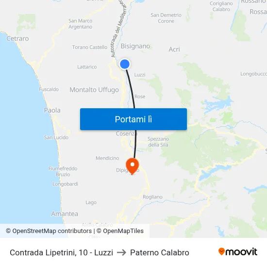 Contrada Lipetrini, 10 - Luzzi to Paterno Calabro map