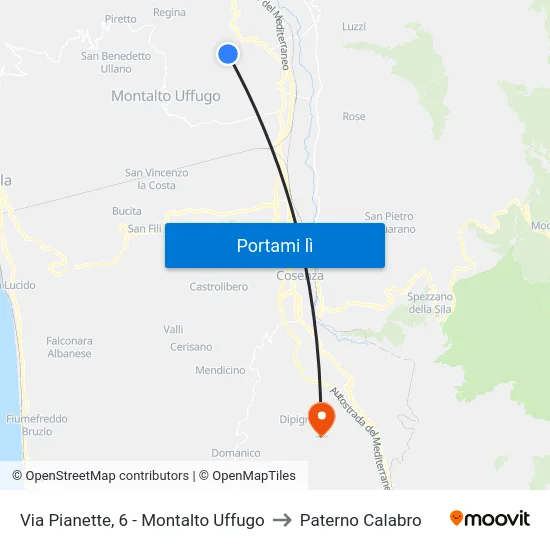 Via Pianette, 6 - Montalto Uffugo to Paterno Calabro map