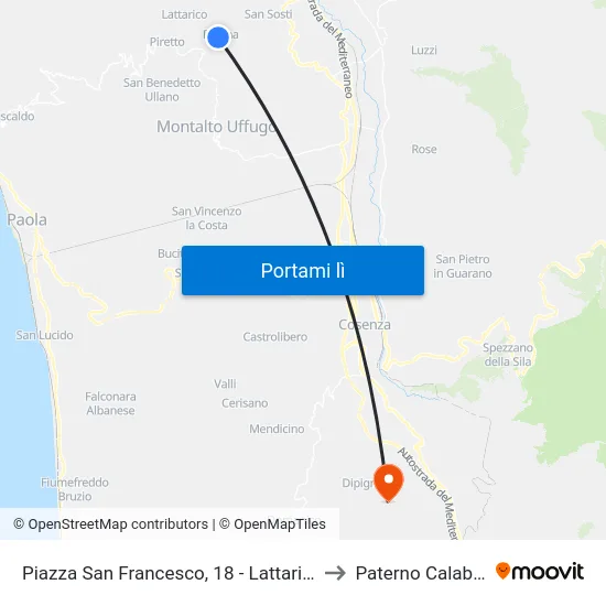 Piazza San Francesco, 18 - Lattarico to Paterno Calabro map