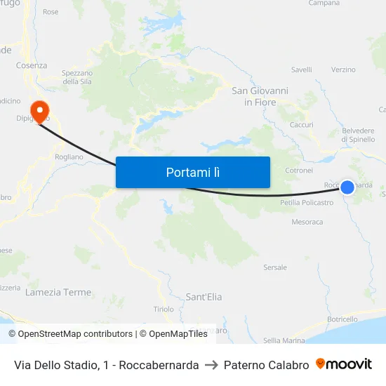 Via Dello Stadio, 1 - Roccabernarda to Paterno Calabro map