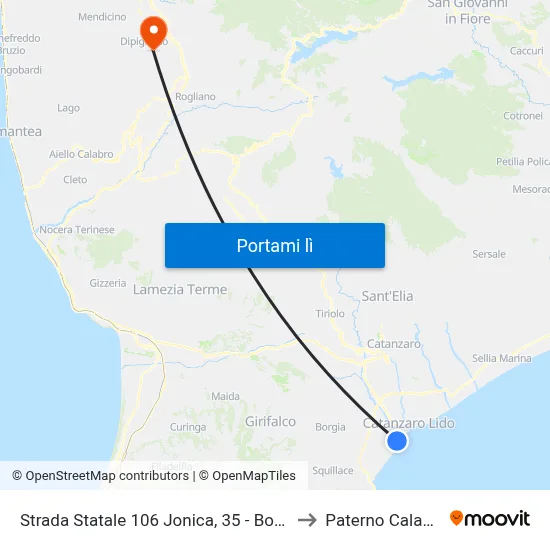 Strada Statale 106 Jonica, 35 - Borgia to Paterno Calabro map