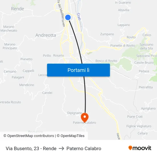 Via Busento, 23 - Rende to Paterno Calabro map