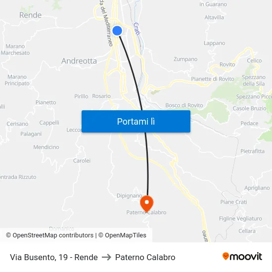 Via Busento, 19 - Rende to Paterno Calabro map