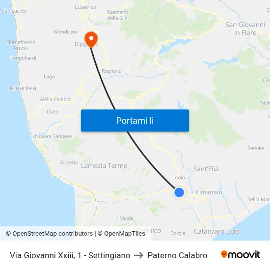 Via Giovanni Xxiii, 1 - Settingiano to Paterno Calabro map