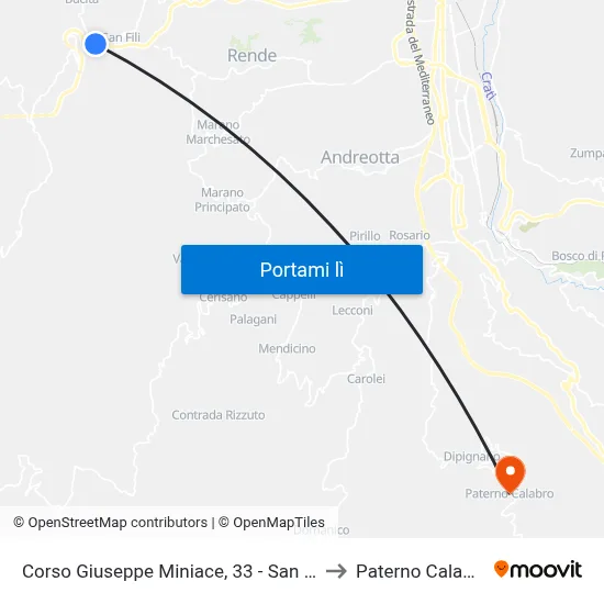 Corso Giuseppe Miniace, 33 - San Fili to Paterno Calabro map