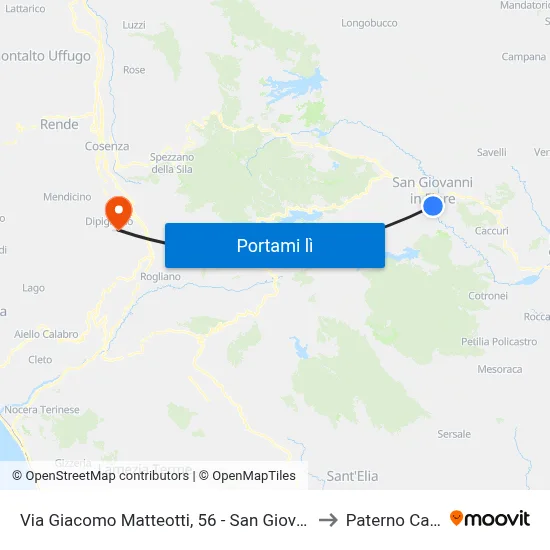 Via Giacomo Matteotti, 56 - San Giovanni In Fiore to Paterno Calabro map