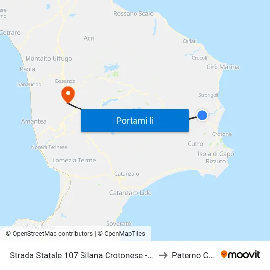 Strada Statale 107 Silana Crotonese - Rocca Di Neto to Paterno Calabro map