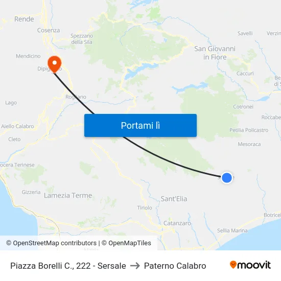 Piazza Borelli C., 222 - Sersale to Paterno Calabro map