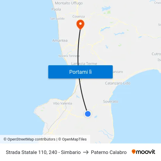 Strada Statale 110, 240 - Simbario to Paterno Calabro map