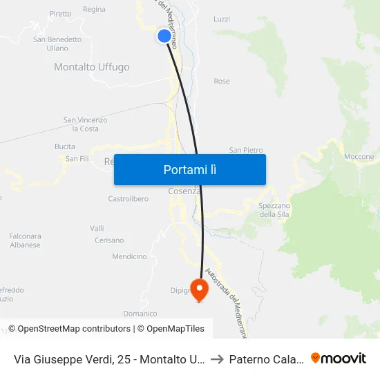 Via Giuseppe Verdi, 25 - Montalto Uffugo to Paterno Calabro map