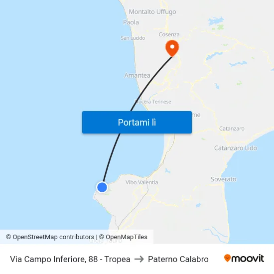 Via Campo Inferiore, 88 - Tropea to Paterno Calabro map