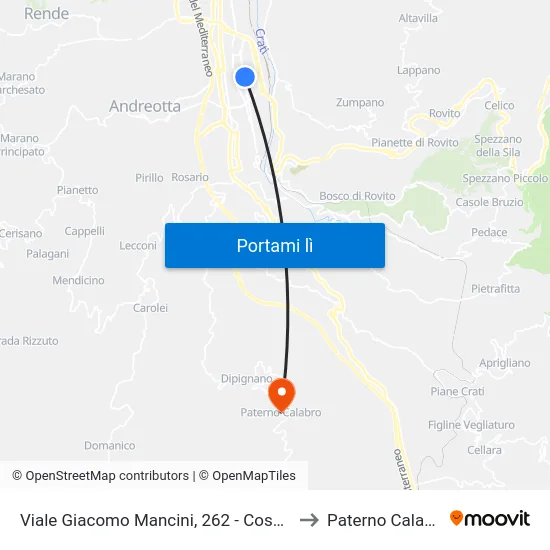 Viale Giacomo Mancini, 262 - Cosenza to Paterno Calabro map