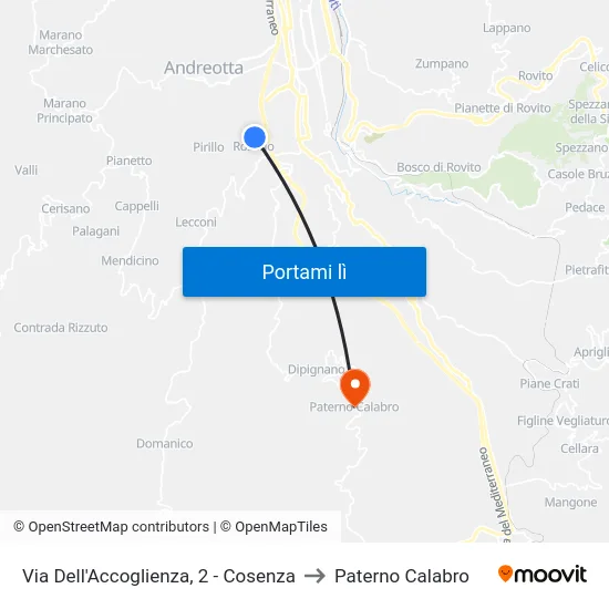 Via Dell'Accoglienza, 2 - Cosenza to Paterno Calabro map