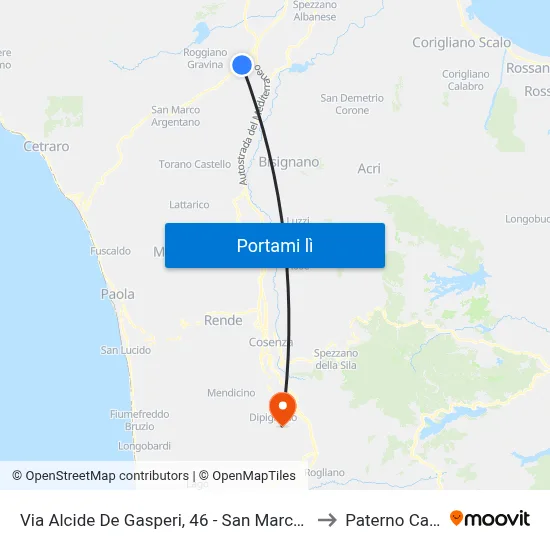 Via Alcide De Gasperi, 46 - San Marco Argentano to Paterno Calabro map