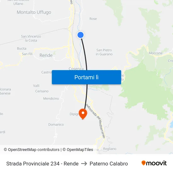 Strada Provinciale 234 - Rende to Paterno Calabro map