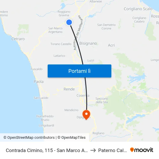 Contrada Cimino, 115 - San Marco Argentano to Paterno Calabro map