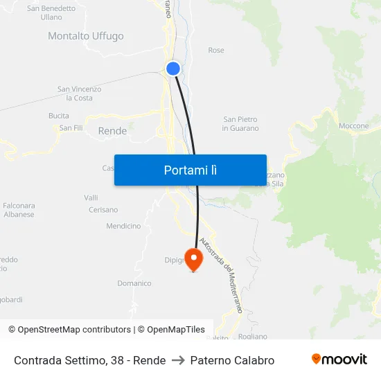 Contrada Settimo, 38 - Rende to Paterno Calabro map