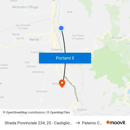 Strada Provinciale 234, 25 - Castiglione Cosentino to Paterno Calabro map