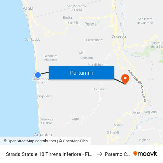 Strada Statale 18 Tirrena Inferiore - Fiumefreddo Bruzio to Paterno Calabro map