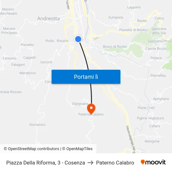 Piazza Della Riforma, 3 - Cosenza to Paterno Calabro map