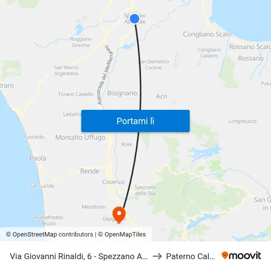 Via Giovanni Rinaldi, 6 - Spezzano Albanese to Paterno Calabro map
