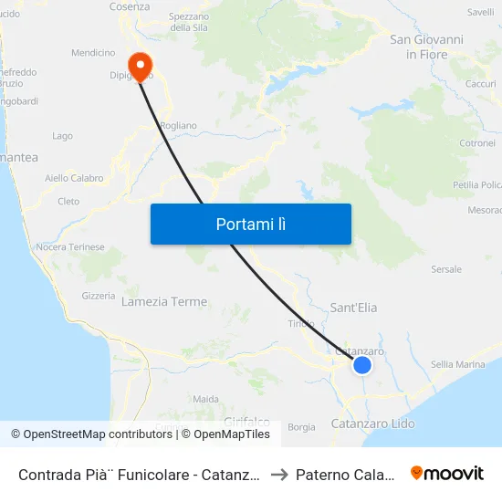 Contrada Pià¨ Funicolare - Catanzaro to Paterno Calabro map