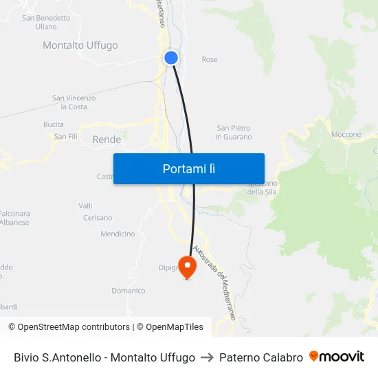 Bivio S.Antonello - Montalto Uffugo to Paterno Calabro map