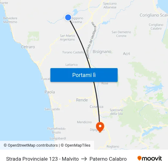 Strada Provinciale 123 - Malvito to Paterno Calabro map