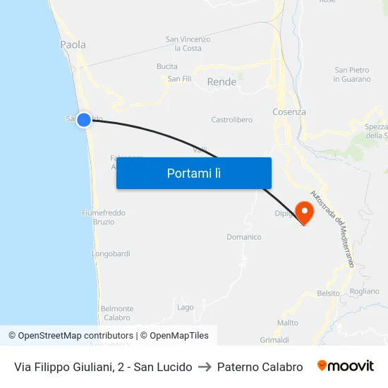 Via Filippo Giuliani, 2 - San Lucido to Paterno Calabro map