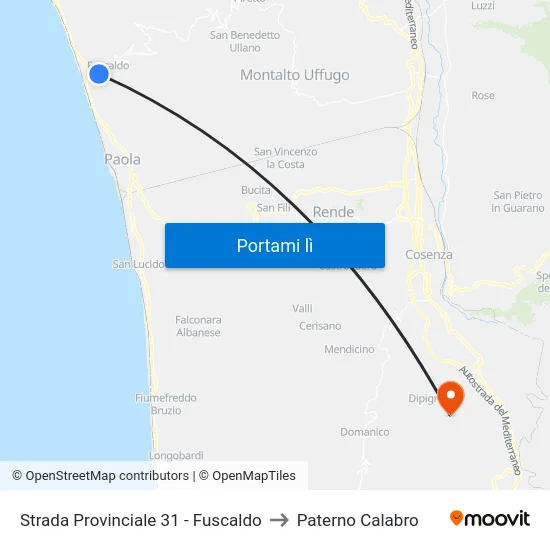 Strada Provinciale 31 - Fuscaldo to Paterno Calabro map