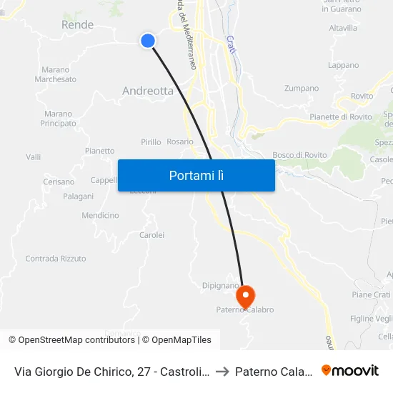 Via Giorgio De Chirico, 27 - Castrolibero to Paterno Calabro map