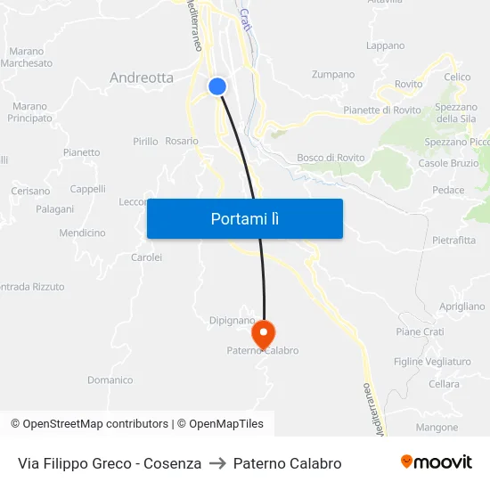Via Filippo Greco - Cosenza to Paterno Calabro map