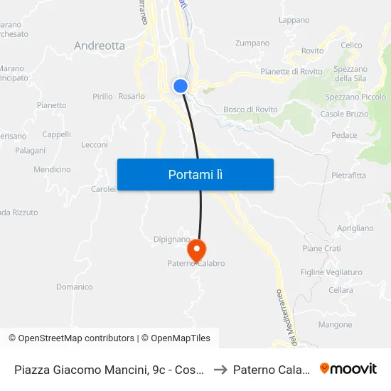 Piazza Giacomo Mancini, 9c - Cosenza to Paterno Calabro map