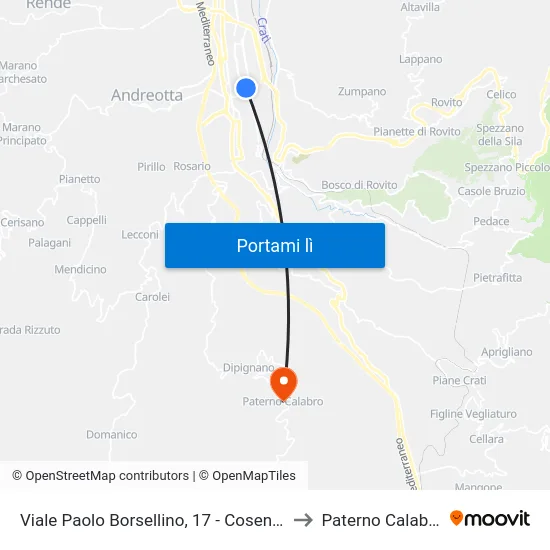 Viale Paolo Borsellino, 17 - Cosenza to Paterno Calabro map